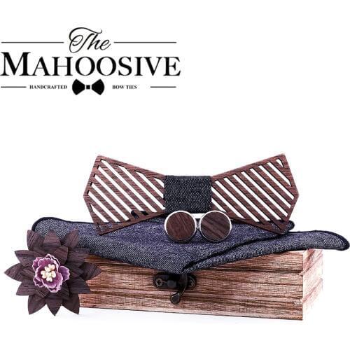 Mahoosive formal dress Wooden Bow Ties men papion man boda homme model handkerchief cufflinks gifts ties for men cadeau homme