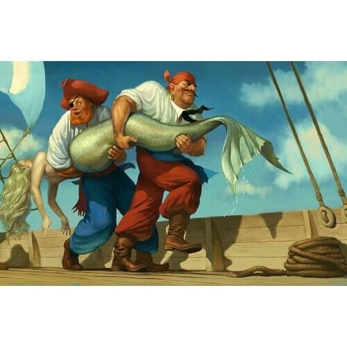 Modern Home WALL Decor Mermaid buccaneer coast Oil painting printed on canvas For Home Decorations