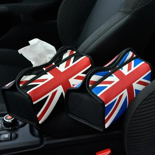 2021 Car Tissue Box Interior Union Jack For BMW MINI Cooper Decoration Blue Red Black Microfiber Leather New
