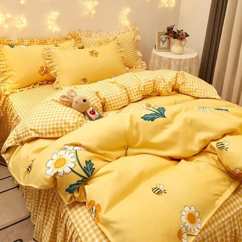 Bed Skirt Twill Sanding Four Piece Set Princess Style Thickened Sheet Quilt Queen Duvet Comforter Cover King Size Bedclothes