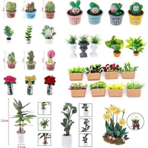 Doll House Flowers Mini Tree Potted Wall Decoration Flower Miniature Bonsai Garden Balcony Doll House Furniture Potted Plants