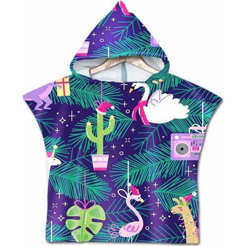 Lannidaa 3D Digital Printing Flamgios And Cactus Hooded Towel Dinosaur Microfiber Beach Towel Wearable Cute Towels Coat For Kids