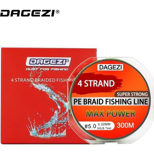 DAGEZI Super Strong 4 strand 300M/330YDS 100% PE Braided Fishing Line 10-80LB Multifilament Fishing Line Carp Fishing Saltwater