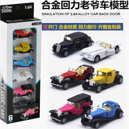 1:64 6Pcs/Set Diecast Alloy Pull back classic car model set open door car model classical car simulation retro car Model Toys