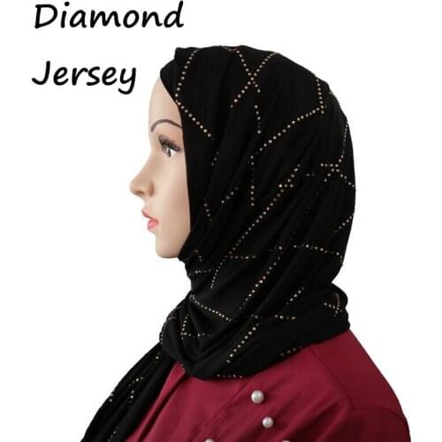 Ha 1pcs Diamond Fashion Modal Cotton Jersey Hijab Scarf Long Muslim Shawl Plain Soft Turban Tie Head Wraps For Women Africa Head