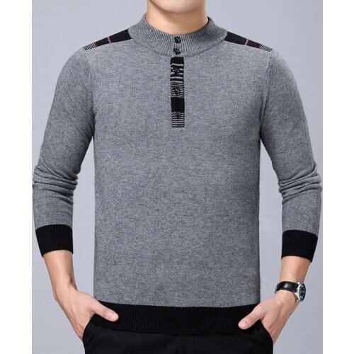 Man Fashion Mock Neck Sweater Winter Buttons Jumper Male Warm Wool Sweater Long Sleeve Knit Clothing Pullovers