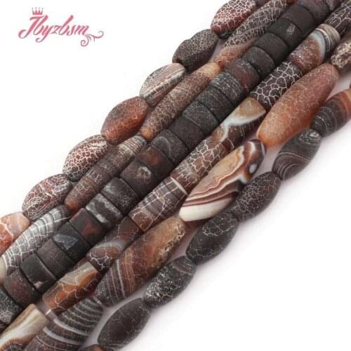 Natural Round Oval Twist Frost Cracked Black Multicolor Agates Natural Stone For DIY Women Necklace Bracelet Jewelry Making 15"