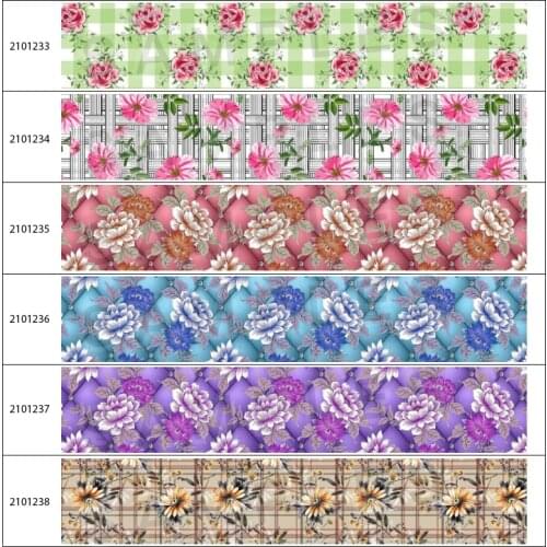 New 10yds Cute Big Flowers Pattern Printed Grosgrain/Satin Ribbon