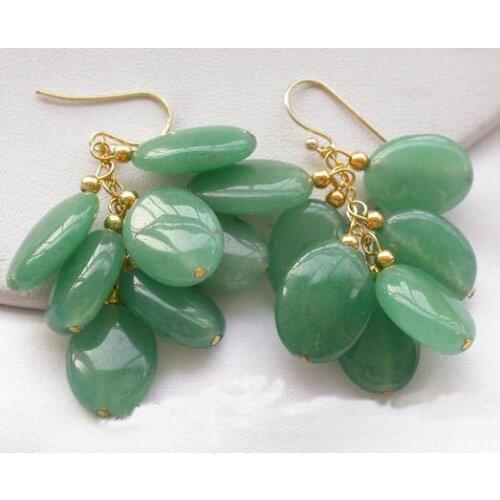 New Arrival Favorite Pearl Earrings Excellent 16mm Ellipse Green Jade Grape Dangle Earring S925 Sterling Silver Hook Lady Gift