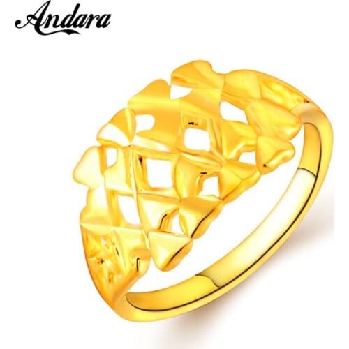 New Arrival Gold Filled Cocktail Rings Gold Color Geometric Ring 11MM Big Rings For Women Men Vintage Jewelry Gift