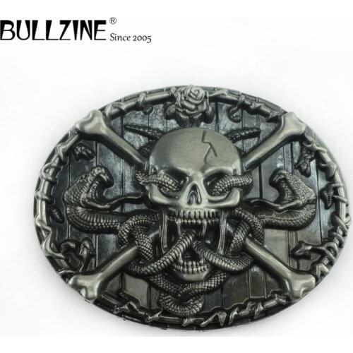Bullzine wholesale Skull with snake belt buckle pewter finish FP-03081-1 LUXURIOUS retro jeans gift belt buckle