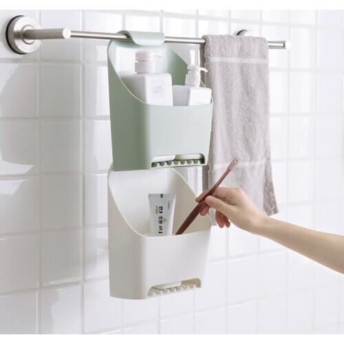 Bathroom Organizer Shower Storage Box Plastic Wall Hanging Washing Rack Household Items Drain Shelf