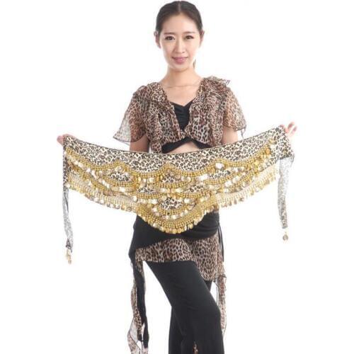 New arrival belly dance hip scarf women belly dance accessories hip scarf leopard print gold coins velvet belts dance waist belt