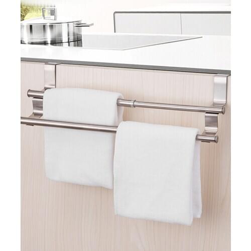 Stainless Steel Bathroom Towel Holder Rack Stand Bar Cabinet Door Hanging Holder Organizer Stand Household Kitchen Accessories