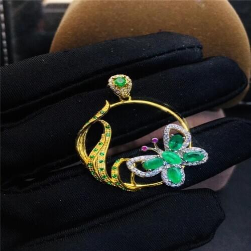 Natural emerald Gemstone pendants plant women necklace new Christmas Gift