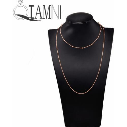 QIAMNI Trendy Rose Gold Color Double Layer Beads Chain Pendants Choker Necklace for Women Girls Minimalist Birthday Party Gift