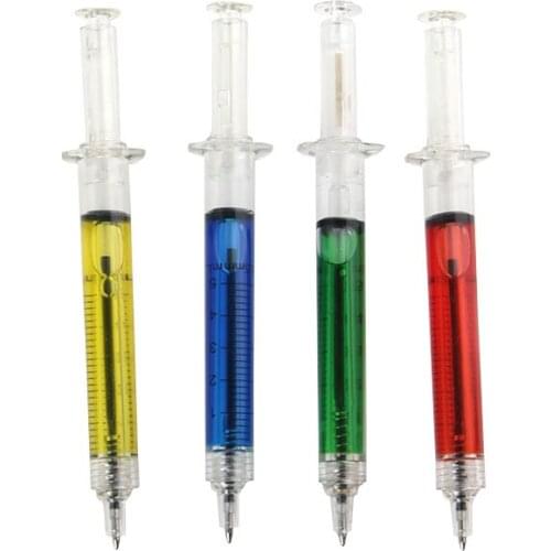 4pc Syringe Liquid Novelty Ballpoint Pen Stationery Cute Syringe Blue Ballpoint Pen Child Office And School Supplies