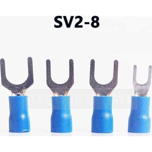 SV2-8 BLUE color Cold pressed terminals Cable Wire Connector 100PCS Insulated Spade Terminals Connector for 16-14AWG 4.9mm2