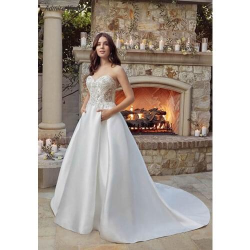 Wedding Dress A-Line Sweetheart Neckline Sleeveless Beading Floor-Length Princess Marry With For Party Bride Gown