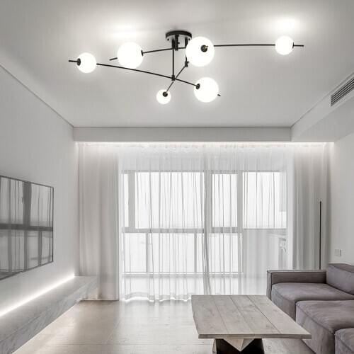 LED Postmodern Black White Iron Glass Designer Chandelier Lighting Lustre Suspension Luminaire Lampen For Dinning Room