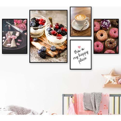 Cake Chocolate Circle Coffee Wall Art Canvas Painting Posters And Prints Wall Pictures For Living Room Baking Coffee Shop Decor