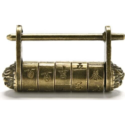 Antique Vintage Zinc Alloy Chinese Old Style Lock Jewelry Chest Box Code Password Lock Padlock for Wood Suitcase Drawer Cabinet