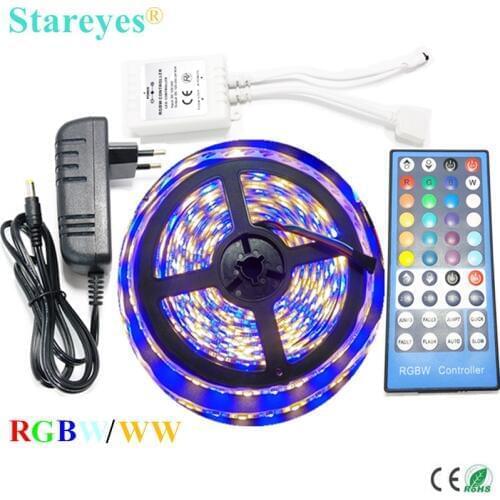 1 Set RGBW RGBWW SMD 5050 5M Waterproof LED Strip lamp light flashlight RGB W Tape + 40 key Remoter Controller +3A Power Adapter