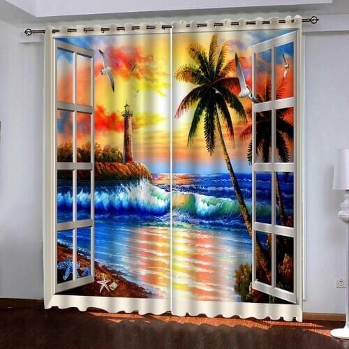 Blackout curtain Luxury 3D Curtains for Living Room Bedroom Office Hotel The beautiful sea outside the window Curtains decor