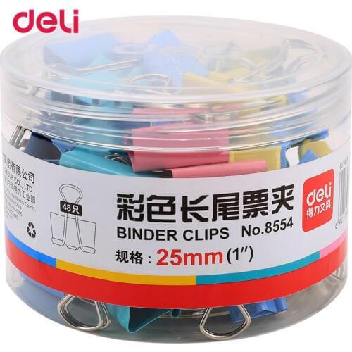 25mm School Supplies Deli Clip Office Metal Normal Binder Clips 48pcs A Set Paper Long 4 Colours Clips 8554 Clips