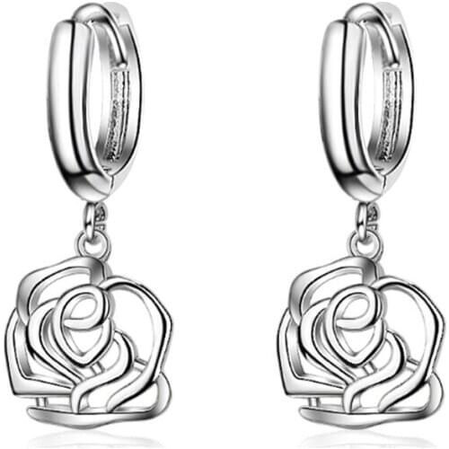 New fashion personality simple trend popular wild hollow rose female models silver plated ear rings YE033