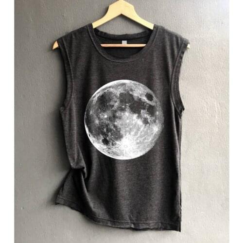 Women Fashion Sexy Festivals graphic O-neck Moon Print Moon Cool Classics Comfort Tank Tops Sleeveless Summer Tops