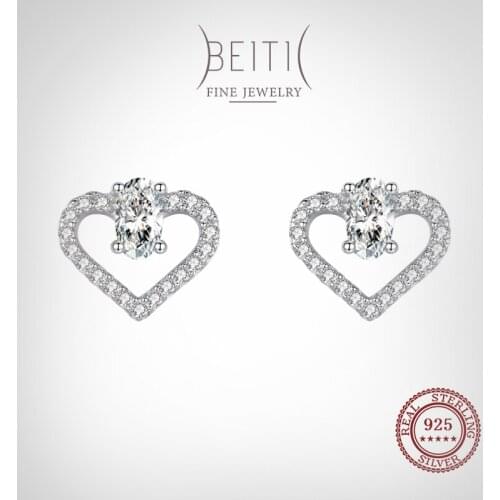 Beitil Fashion Elegant Heart 925 Sterling Silver CZ Stud Earrings For Women Hypoallergenic Wedding Engagement Jewelry