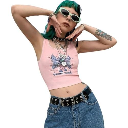 Ladies Sexy U-Neck All-Match Vest, Cute Pattern Sleeveless Short Vest Fresh Style Carnival Night/Seaside/Party