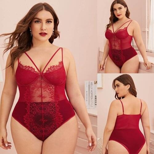 Plus Size Sexy Lingerie Women Bodysuits Lace See Through Exotic Rompers Teddy Fetish Sissy Playsuit Nightwear Body Suits 4XL