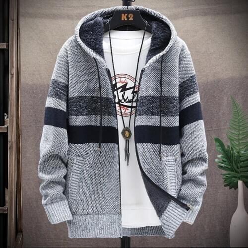 2020 winter Mens high quality Knitted thicken Mens Coats Hood Male Sweater Casual Keep warm Male Cardigan Sweaters Men