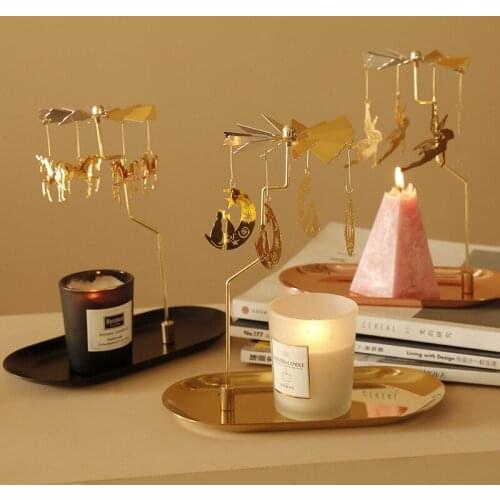 Gold Candlesticks Rotating Tray Christmas Romantic Rotation Spinning Carrousel Tea Light Candle Holder Dinner Wedding Bar Party