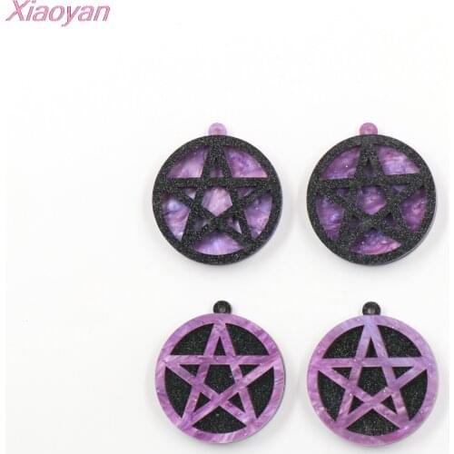 1pair) CH1257-35mm Magic Pentagram For Earrings Galaxy Purple Black Gliter Acrylic Jewelry Making DIY