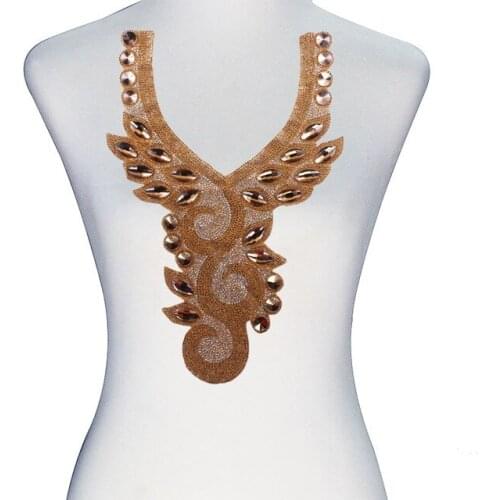 1piece Crystal Hot Fix Motif Rhinestones Collar Iron on Cord Applique Heat Transfer Patches Stickers Clothes Decorated T2389