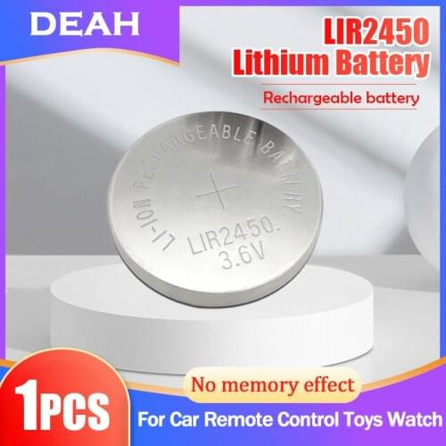 1PCS LIR2450 LIR 2450 3.6V 120mAh Lithiium Rechargeable Battery For Car key Remote Control Watch Button Battery Replaces CR2450