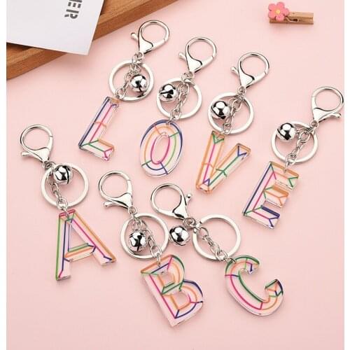 1PC Fashion Women Keychains 26 Glitter Hollowed-out Words Key Chains Handbag Car Acrylic English Letter Charms Keyring Gifts