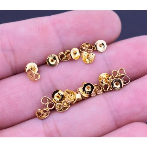 100pcs High Quality 925 Gold Color Plated Copper Material Earring Back Plug Earring Settings Base Ear Studs Back Whole Sale