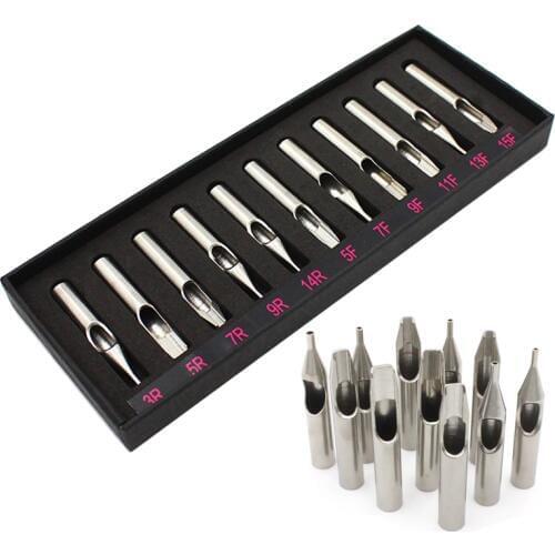 11PCS Tattoo Stainless Steel Nozzle Tips Tubes Set Kit Box Round Flat Tattoo Tips Mixed For Tattoo Needles Machine Grip Supply