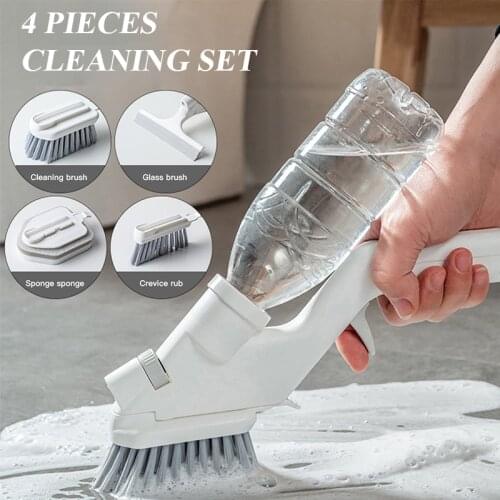 4PCS Cleaning Set Press Water Spray Cleaning Brush Kitchen Tool Stovetop Sponge Brush Window Glass Wiper Crevice Brush