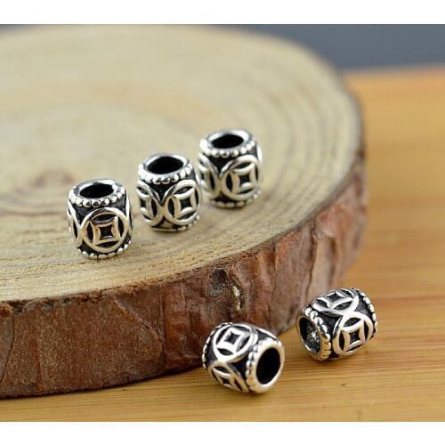 925 Silver Jewelry Beads Vintage Sterling Silver Chinese Ancient Money Symbol Beads Real Silver Jewelry Finding Beads