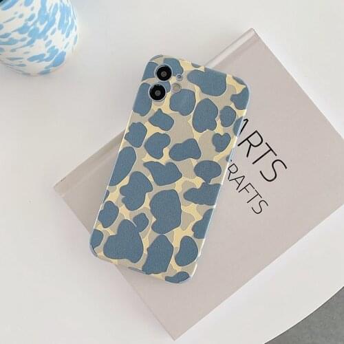 Blue Leopard Print Phone Case For Iphone 11 12 Pro Max 6 7 8 X XS Max XR SE2 Shierbility Fashion Soft Shockproof Full Case Cover