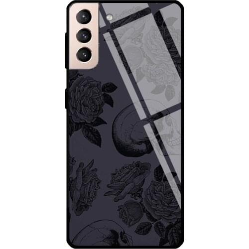 Skull And Roses Goth Girl Tempered Glass Case For Samsung Galaxy S21 Ultra S20 FE S8 S9 S10 Note 10 Plus Note 20