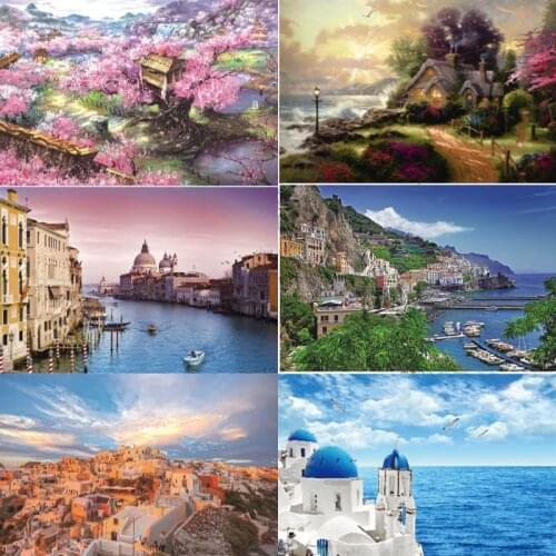 Wooden Jigsaw 1000 Puzzle Board Set Colorful Landscape Painting Lundon Aegean Sea Educational Toys for Adults And Kids Xmas Gift