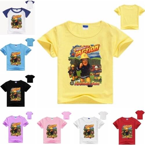 2020 Children Cartoon Fireman Sam Print Funny T-shirts Kids Summer Tops Girls Boys Short Sleeve Tees Casual Baby Clothes