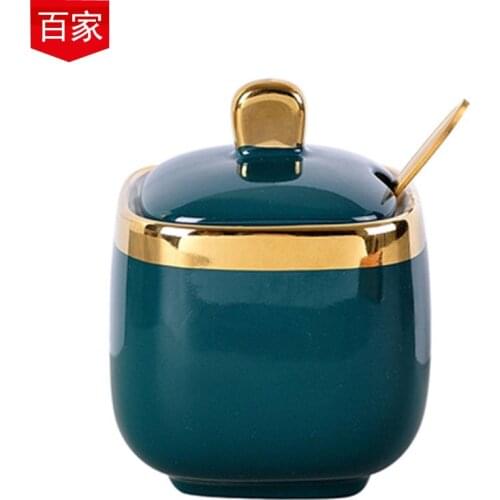 Household ceramic seasoning can salt can sugar can dressing box with seasoning collection jar with cover kitchen parting