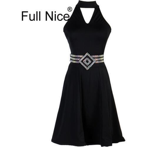 Customs made black Crystals/Rhinestones Girls latin dance competition dresses for women